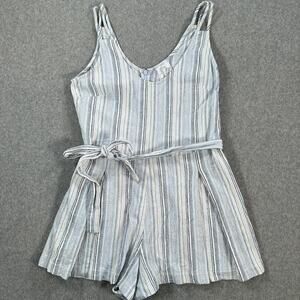 Sadie And Sage Striped Romper Size Small Blue Belted Spaghetti Straps V-Neck